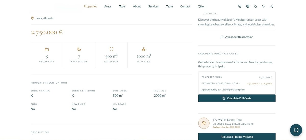 The real original listing on WOW-Estates: price, specs and property details